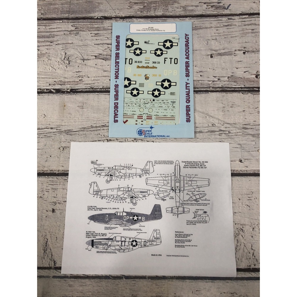 SUPER SCALE 1/48 P-51  48-590 Decals Mustang Aces 443rd FS/4th FG & 353rd FS/354